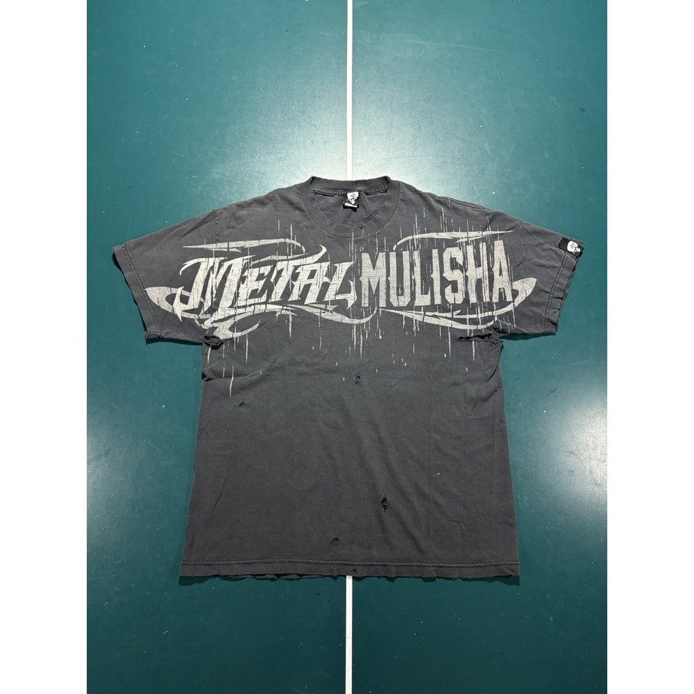 Vintage Y2K Metal Mulisha AOP T Shirt Men's Large Faded Black Distressed grunge
